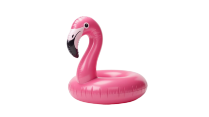 A vibrant pink inflatable flamingo pool float, perfect for summer fun and tropical relaxation, standing out on a clean background. background removed