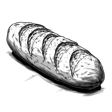 Top View 2D Doodle French Baguette #2 Black White Bread Illustration