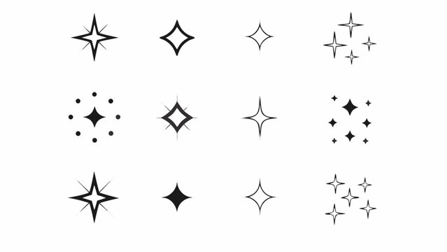 Collection of sparkle and starburst icons with various designs and styles on white background
