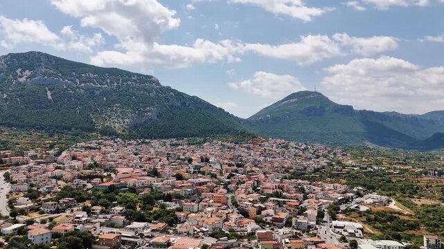 Aerial view of Dorgali, Sardegna with mountains and urban landscape
