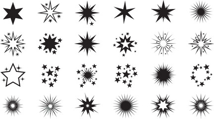 Set of starburst icons vector design elements in various styles perfect for graphic design and festive decorations isolated on white background