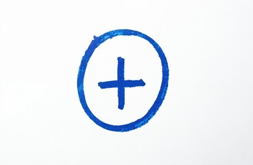 Obraz premium Blue plus sign drawn inside circle on white surface. Represents addition concept. Used to visualize math operations, help, medical aid sign. Useful for UI design application development materials.