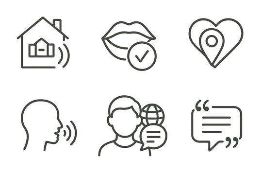 Line Style Language Icons. Line style icons of Language Identity and Place: hometown voice marker, accent pride symbol, dialect