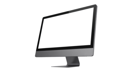 A modern desktop monitor with a blank white screen and a sleek design, isolated against a transparent background for easy compositing. background removed
