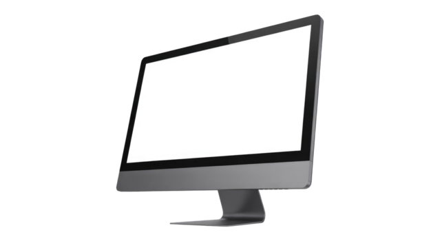 A modern desktop monitor with a blank white screen and a sleek design, isolated against a transparent background for easy compositing. background removed