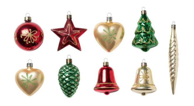 Festive christmas decorations featuring assorted vintage glass ornaments