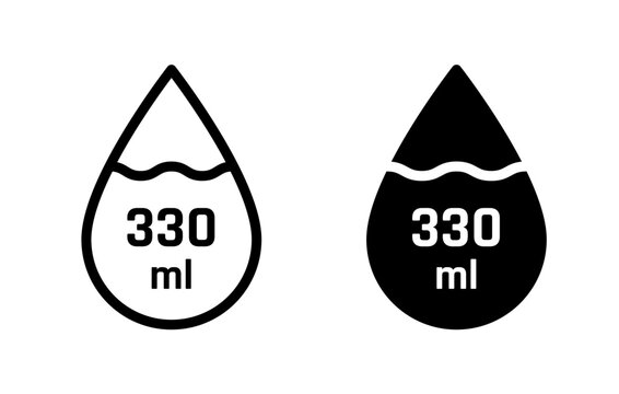 330 MiliLiters icon. Liter fluid volume in liters symbol. 330 MiliLiters liquid drop