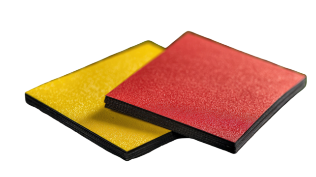 A stack of old closed literature books with a red and yellow leather cover isolated on a blank page for study and education
