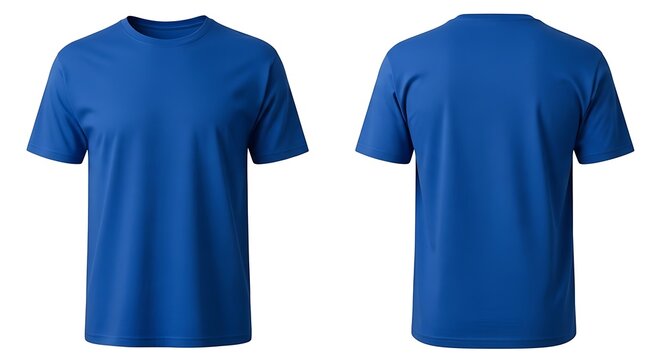 Front and back view of a plain royal blue tshirt isolated on white background