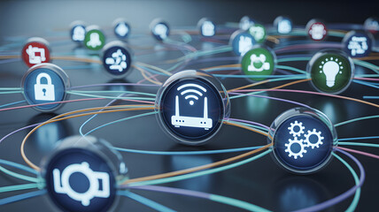 Seamless connectivity represented by glowing network icons for modern technology and digital transformation solutions, representing global reach