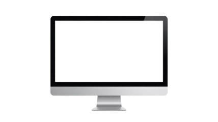 A sleek, modern all-in-one desktop computer monitor with a blank white screen, perfect for product mockups or showcasing designs. background removed