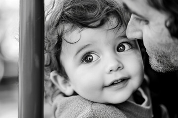 Father and daughter together at the playground in winter clothes, cozy family moment outdoors, generative AI image