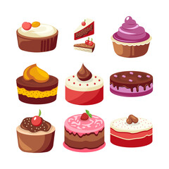 Vector Bakery Sweets Collection Set Of Flat Design Pastry Dessert Bread Donut Cupcake Cookie Illustration