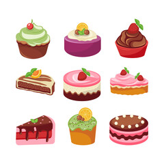 Vector Bakery Sweets Collection Set Of Flat Design Pastry Dessert Bread Donut Cupcake Cookie Illustration