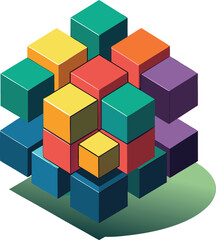 Obraz premium Abstract isometric colorful 3D puzzle cube for problem solving and business logic