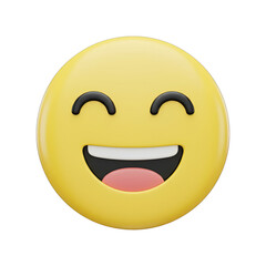 Fototapeta premium A Cheerful Yellow Emoji Face with Closed Eyes and Wide Open Mouth Expressing Joy and Happiness Rendered in 3D Illustration Photography with Soft Lighting on a Transparent Background