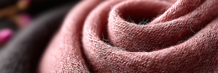 Close-up of a soft, textured textile, possibly a wool or cashmere scarf, showcasing its rich fabric and elegant drape with shallow depth of field