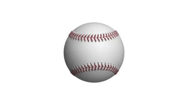A classic white baseball with prominent red stitching, perfectly centered against a solid dark transparent background. Ideal for sports-themed graphics and digital assets. background removed