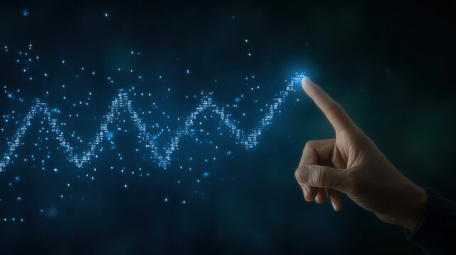 Hand touching digital data chart creating upward trend