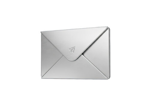A Closed Silver Letter Envelope Icon with a Small Embossed Symbol on a Black Background Representing Communication and Mail Services