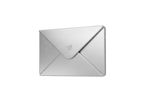 A Closed Silver Letter Envelope Icon with a Small Embossed Symbol on a Black Background Representing Communication and Mail Services