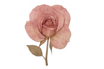 Dried pink rose watercolor drawing, capturing natural beauty, elegance, and vintage botanical art on transparent background