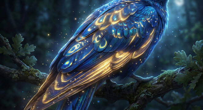 Gamayun magical bird golden feathers texture