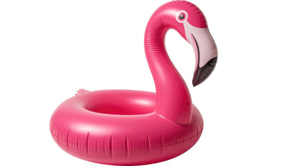 Fototapeta premium A vibrant pink inflatable flamingo pool float, perfect for summer fun, swimming, and tropical party themes. Isolated. background removed