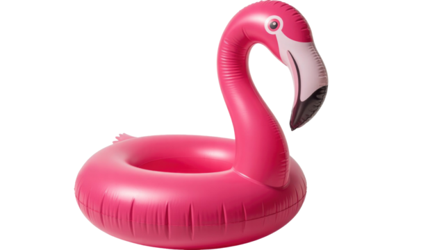 A vibrant pink inflatable flamingo pool float, perfect for summer fun, swimming, and tropical party themes. Isolated. background removed