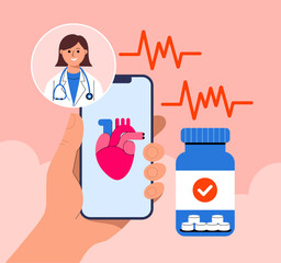 An engaging illustration depicting a healthcare professional with technology, emphasizing the importance of health monitoring and medication in modern healthcare solutions.