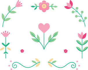 Decorative floral border elements and corner flowers vector set for elegant designs