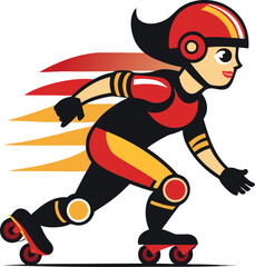Obraz premium Retro Roller Derby Girl Vector – Fast Female Skater Mascot with Helmet and Speed Motion Lines