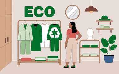 A lovely display of eco-friendly clothing options in a modern store, promoting sustainability and environmental awareness while appealing to conscientious consumers.