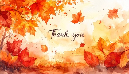 Warm watercolor leaves create a cozy autumn atmosphere with a thoughtful message of gratitude