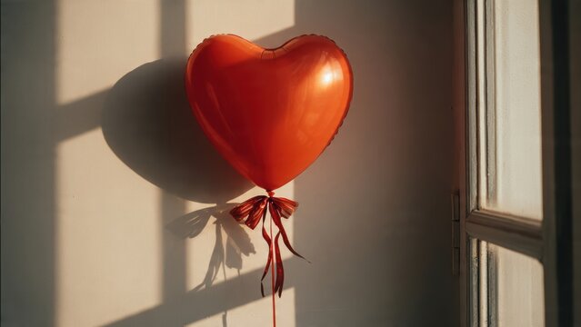 Heart shaped balloon casting shadow on sunlit wall for valentine's day decor