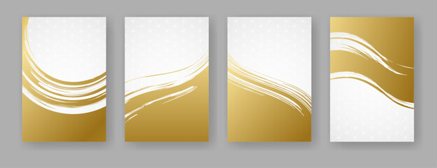 筆で描いた金色と白色の和風背景素材のセット