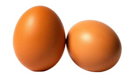 Two brown eggs are side-by-side on a solid transparent background. They are perfectly lit, showcasing their natural texture and warm color. background removed