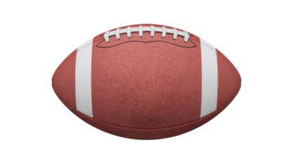 A perfectly rendered 3D American football, featuring classic brown texture, white stripes, and laces, against a solid transparent background. background removed