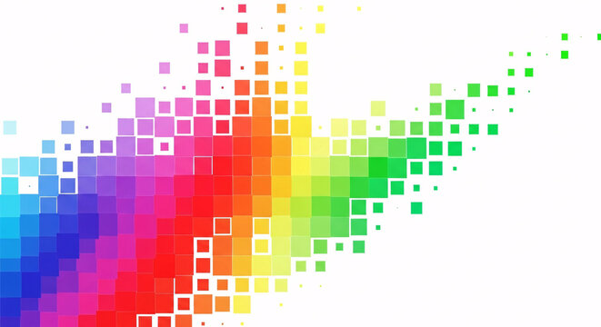 Vibrant spectrum of squares cascading, a modern abstract design perfect for technology, creative, or forward thinking projects, bright and eye catching