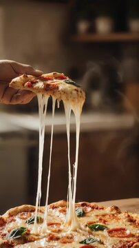 Pizza margherita fra&icirc;che sortie du four avec fromage filant