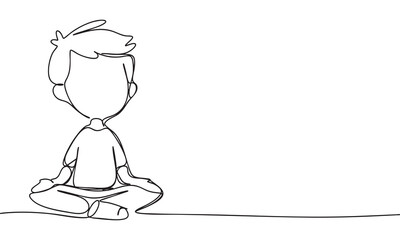 Simple Line Drawing of a Boy Meditating