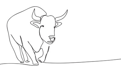 Continuous Line Art of a Charging Bull