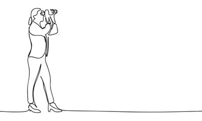 Woman Observing with Binoculars - Continuous Line Art