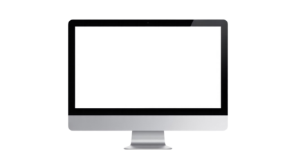Sleek modern desktop monitor with a blank white screen and silver stand, perfect for showcasing digital content or mockups. background removed
