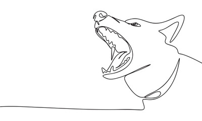 Continuous Line Art of a Snarling Dog Head
