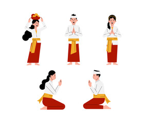 Vector Nyepi Day Character Illustration Set Of Balinese Culture People Silence Ritual Tradition Holiday Figures