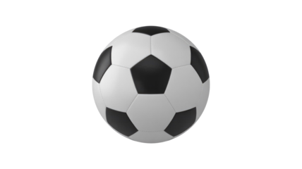 A classic black and white soccer ball with traditional hexagonal and pentagonal panels, cleanly rendered and centered against a plain background. background removed
