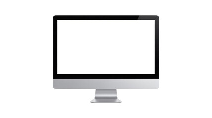 Fototapeta premium A modern desktop computer monitor with a blank white screen and sleek silver stand, ideal for digital mockups and product displays. background removed
