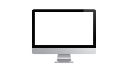 A modern desktop computer monitor with a blank white screen and sleek silver stand, ideal for digital mockups and product displays. background removed