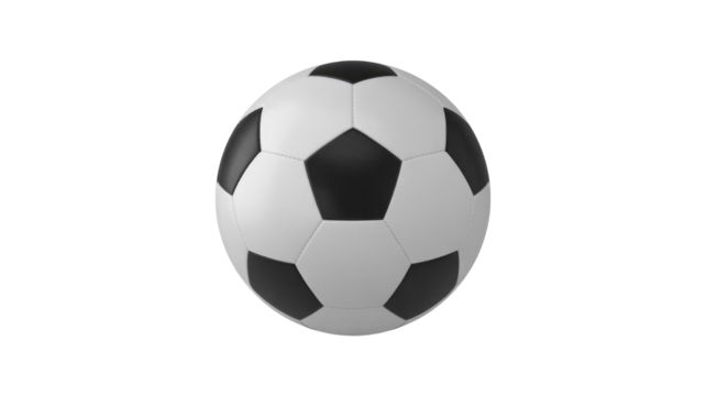 A classic black and white soccer ball with traditional hexagonal and pentagonal panels, cleanly rendered and centered against a plain background. background removed